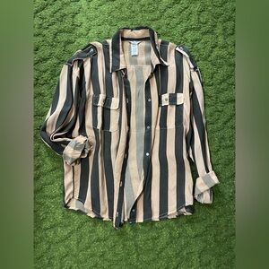 Made In USA Hard Tail Vegan Silk Black and Tan Striped Shirt